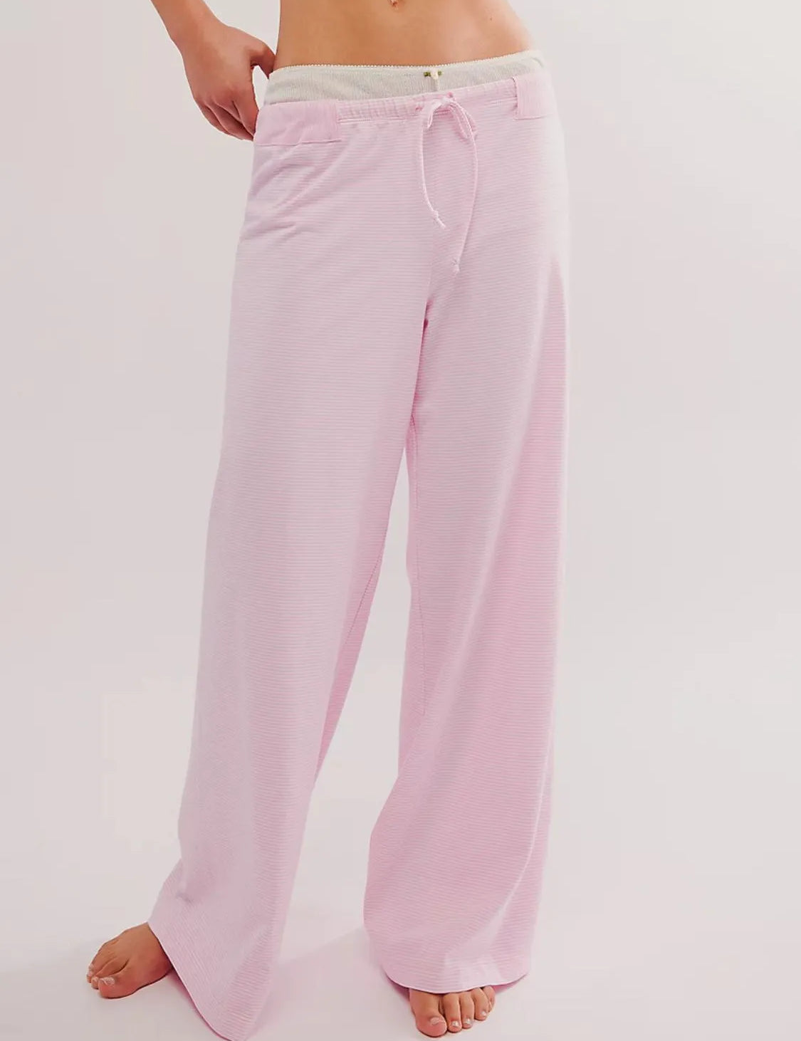 Blush Pink Drawstring Striped Wide Leg Pants | Loungewear Bottoms Daverri Fashions
