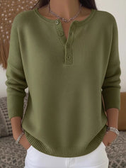 Army Green Full Size Half Button Long Sleeve Knit Top Plus Size | Knit Tops Daverri Fashions