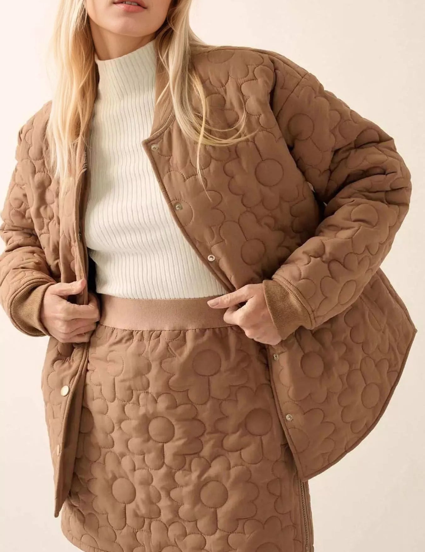Brown Textured Snap Down Jacket | Jackets Daverri Fashions