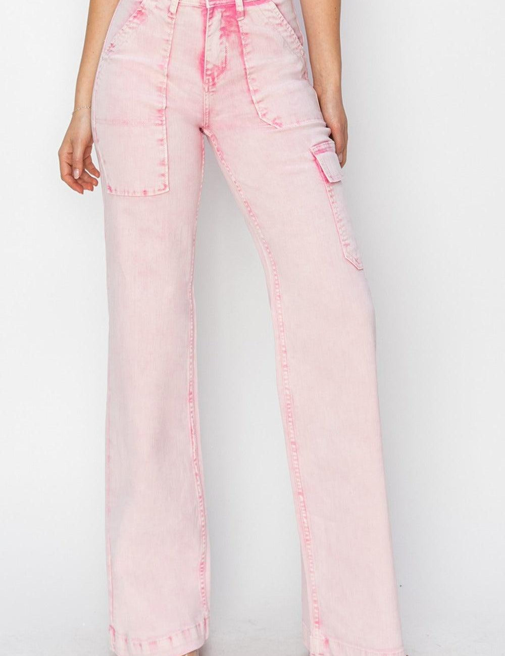 Acid Pink RISEN High Rise Cargo Pocket Jeans Plus Size | Jeans Daverri Fashions
