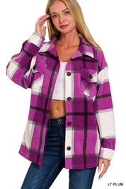 Zenana Oversized Plaid Fleece Shacket | Daverri Fashions