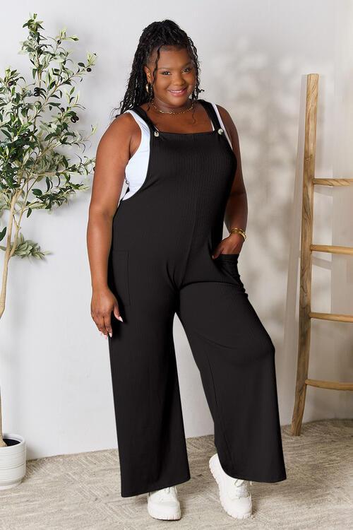 Double Take Full Size Wide Strap Overall with Pockets | Overalls Daverri Fashions