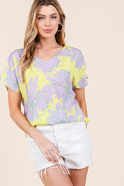 BOMBOM Floral Short Sleeve T-Shirt | Daverri Fashions