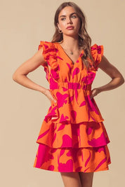 SO ME Floral V Neck Layered Dress with Elasticized Waist | Daverri Fashions