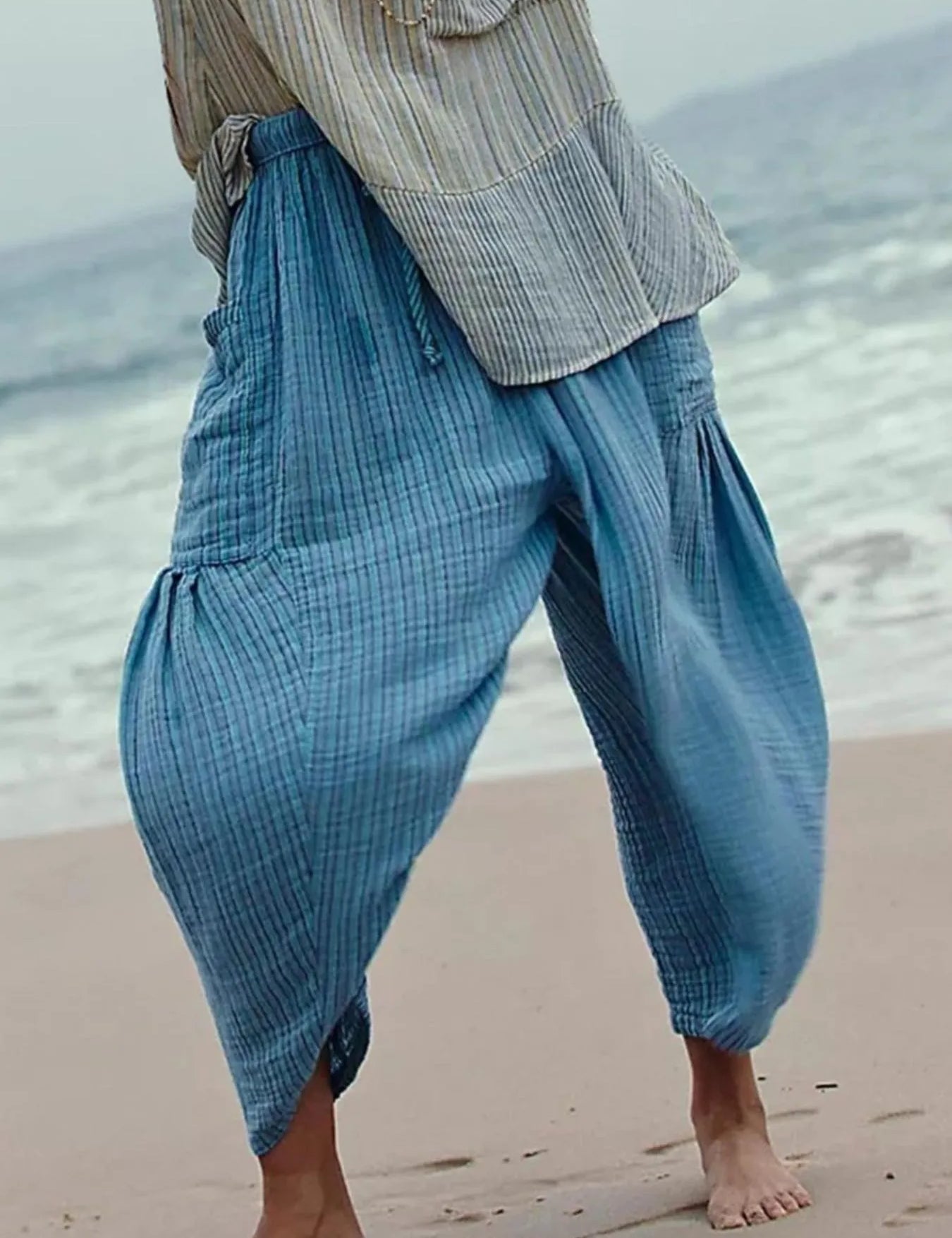 Cerulean Full Size Striped Wide Leg Casual Pants Plus Size | Pants Daverri Fashions