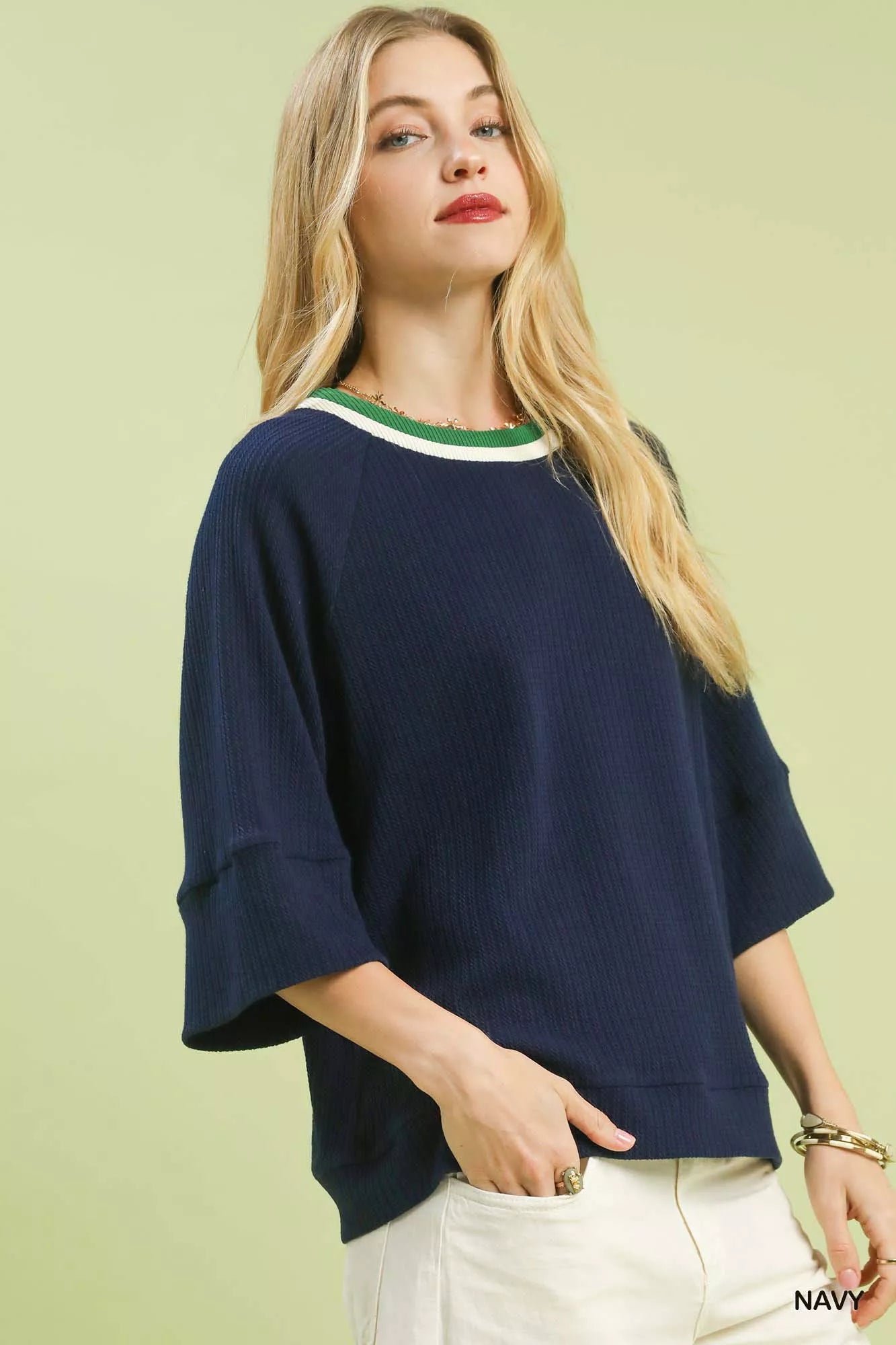 Umgee Ribbed Knit Top with Contrast Trim | Knit Tops Daverri Fashions