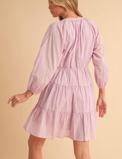 Aemi + Co Notched Balloon Sleeve Tiered Mini Dress | Mini Dresses Daverri Fashions