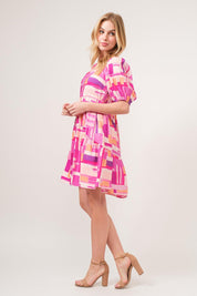 And The Why Color Block Puff Sleeve Dress | Daverri Fashions