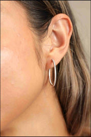 Silver One Size Adored Inlaid Moissanite 925 Sterling Silver Hoop Earrings | Silver Hoops Daverri Fashions