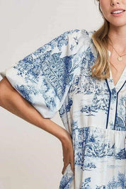 Umgee Two Tone Landscape Print Dress Plus Size | Mini Dresses Daverri Fashions
