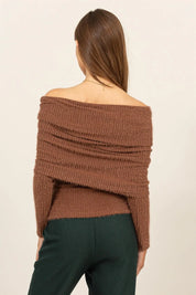 HYFVE Fuzzy Off Shoulder Textured Knit Top | Knit Tops Daverri Fashions
