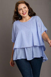 Umgee Full Size Eyelet Layered Short Sleeve Blouse Plus Size | Blouses Daverri Fashions