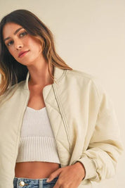 MABLE Back Ruched Utiltiy Bomber Jacket | Daverri Fashions