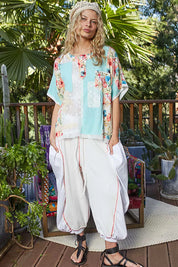 POL Lace Round Neck Short Sleeve Floral Pattern Top with Patch Detail | Tops Daverri Fashions