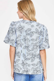Umgee Floral Print Puff Sleeve Casual Blouse | Daverri Fashions