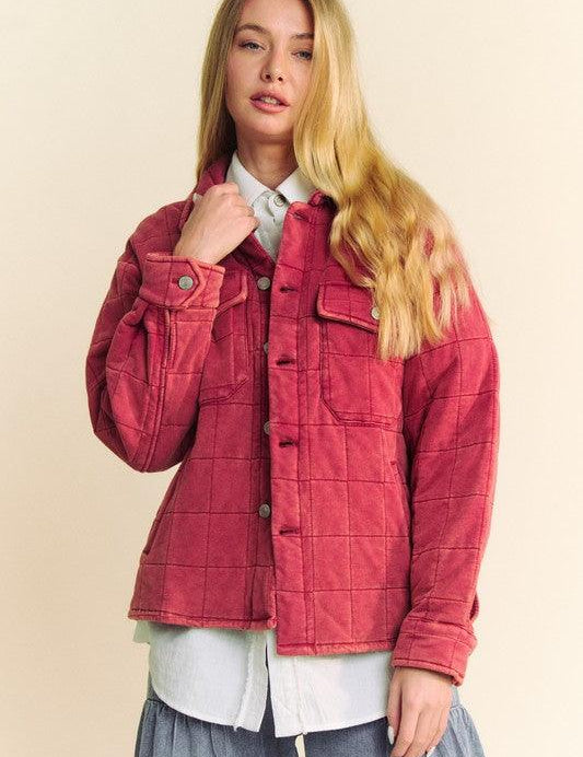 Brick Davi & Dani Quilted Button Down Shacket with Chest Pockets | Shackets Daverri Fashions