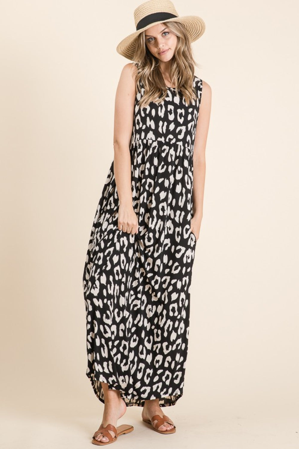 BOMBOM Leopard Maxi Dress with Pockets | Daverri Fashions
