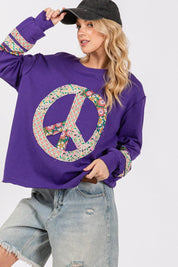SAGE+FIG Peace Applique Patch Long Sleeve Top | Tops Daverri Fashions