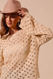 SO ME Geometric Pattern Open Knit Lightweight Sweater | Sweaters Daverri Fashions