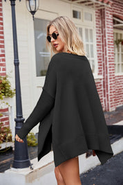 Slit V-Neck Dropped Shoulder Sweater | Sweaters Daverri Fashions