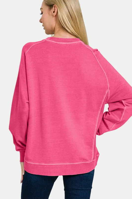 Zenana Full Size Pigment Dyed French Terry Sweatshirt - DAVERRI FASHIONS