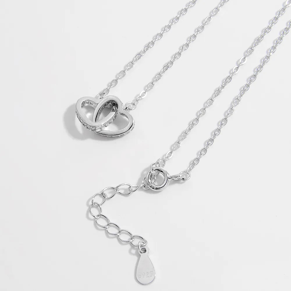 925 Sterling Silver Inlaid Zircon Heart Necklace | Silver Necklaces Daverri Fashions