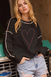Valentine’s Day Rhinestone Heart Round Neck Long Sleeve Sweatshirt | Sweatshirts Daverri Fashions