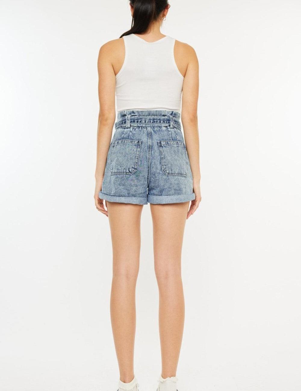 Kancan Ultra High Rise Paperbag Denim Shorts | Daverri Fashions