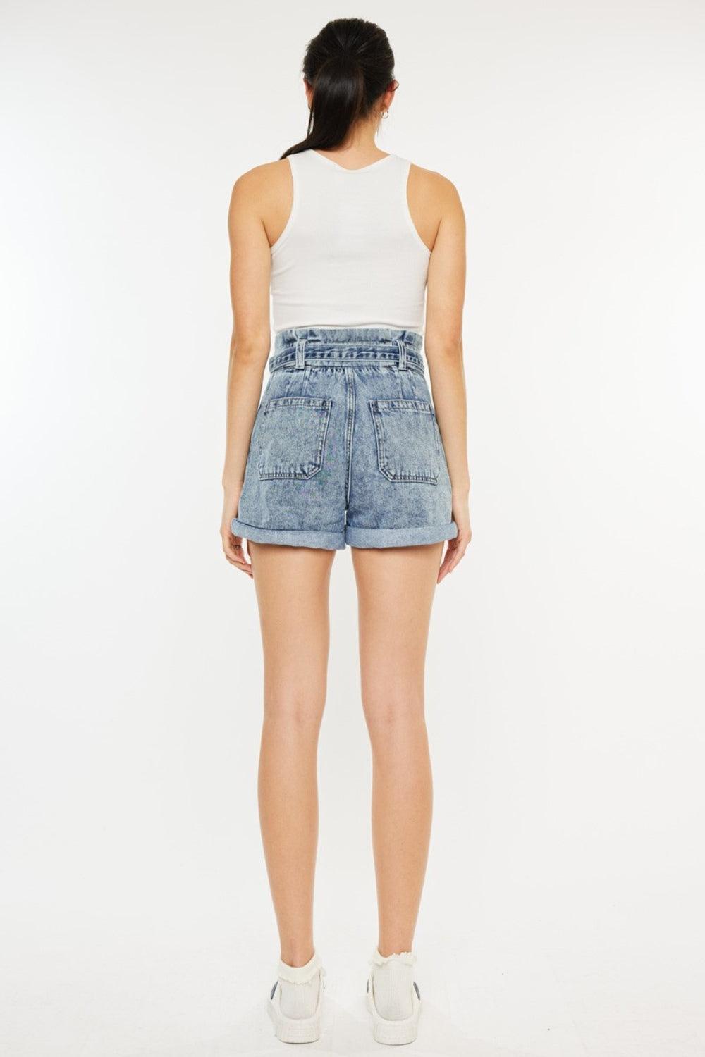 Kancan Ultra High Rise Paperbag Denim Shorts | Daverri Fashions