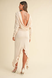 Mable Backless Asymmetric Ruffle Hem Dress | Daverri Fashions