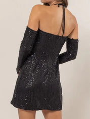 HYFVE Sequin Rosette Halter Mini Dress | Outfit Sets Daverri Fashions