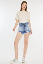 Kancan High Rise Frayed Hem Denim Shorts | Denim Shorts Daverri Fashions