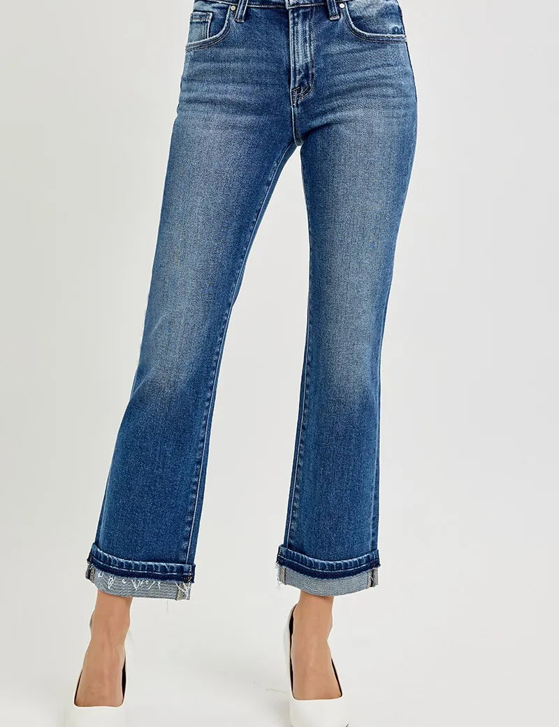 RISEN Mid Rise Ankle Straight Cuffed Jeans | Jeans Daverri Fashions
