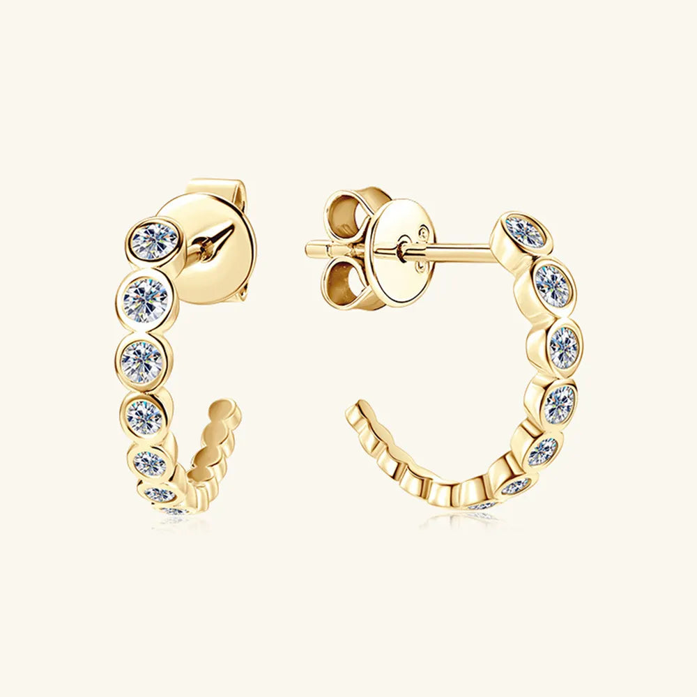 Inlaid Moissanite 925 Sterling Silver C-Hoop Earrings | Sterling Silver Earrings Daverri Fashions