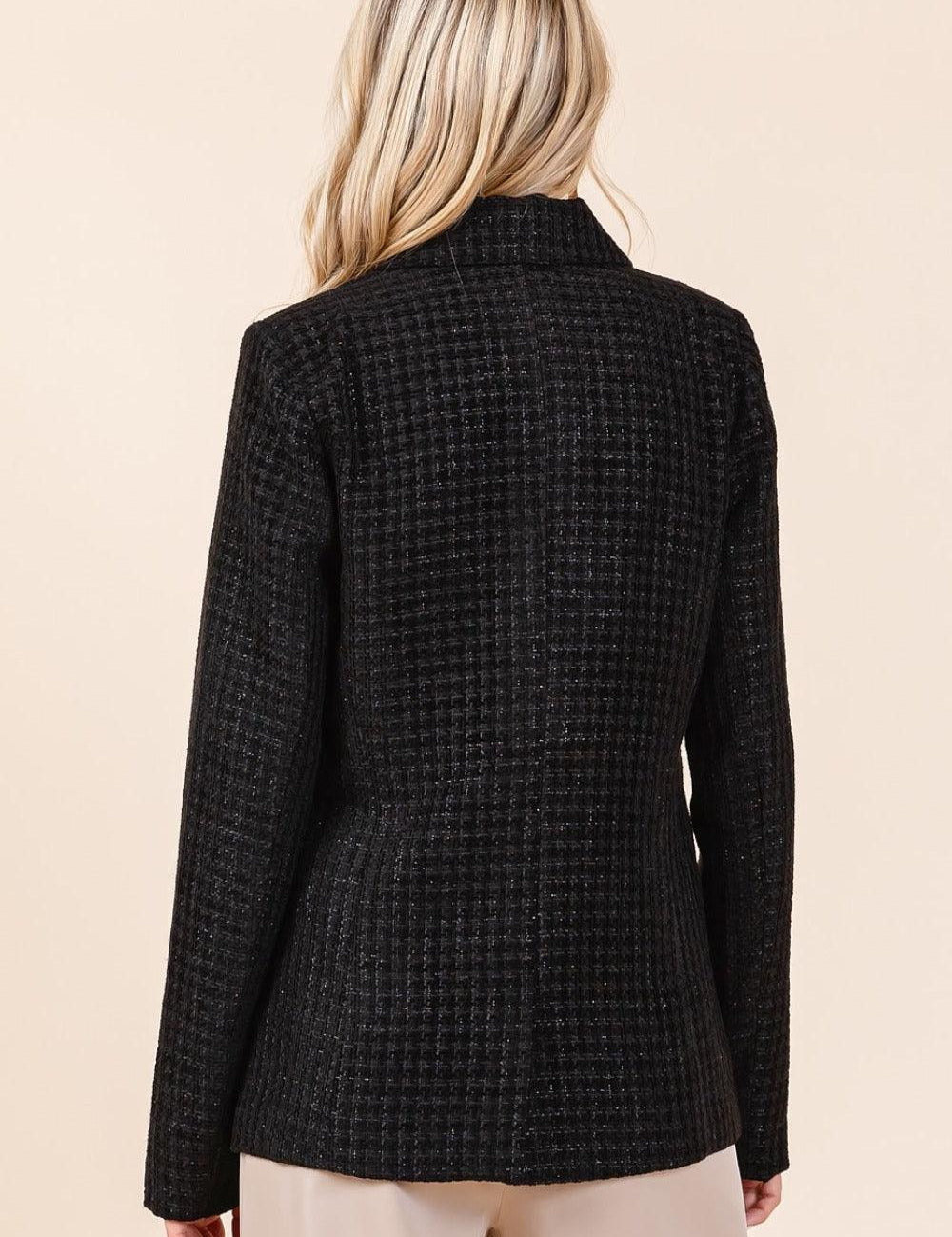 Mittoshop Plaid Texture Double-Breasted Long Sleeve Blazer | Daverri Fashions