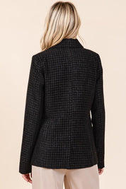 Mittoshop Plaid Texture Double-Breasted Long Sleeve Blazer | Daverri Fashions