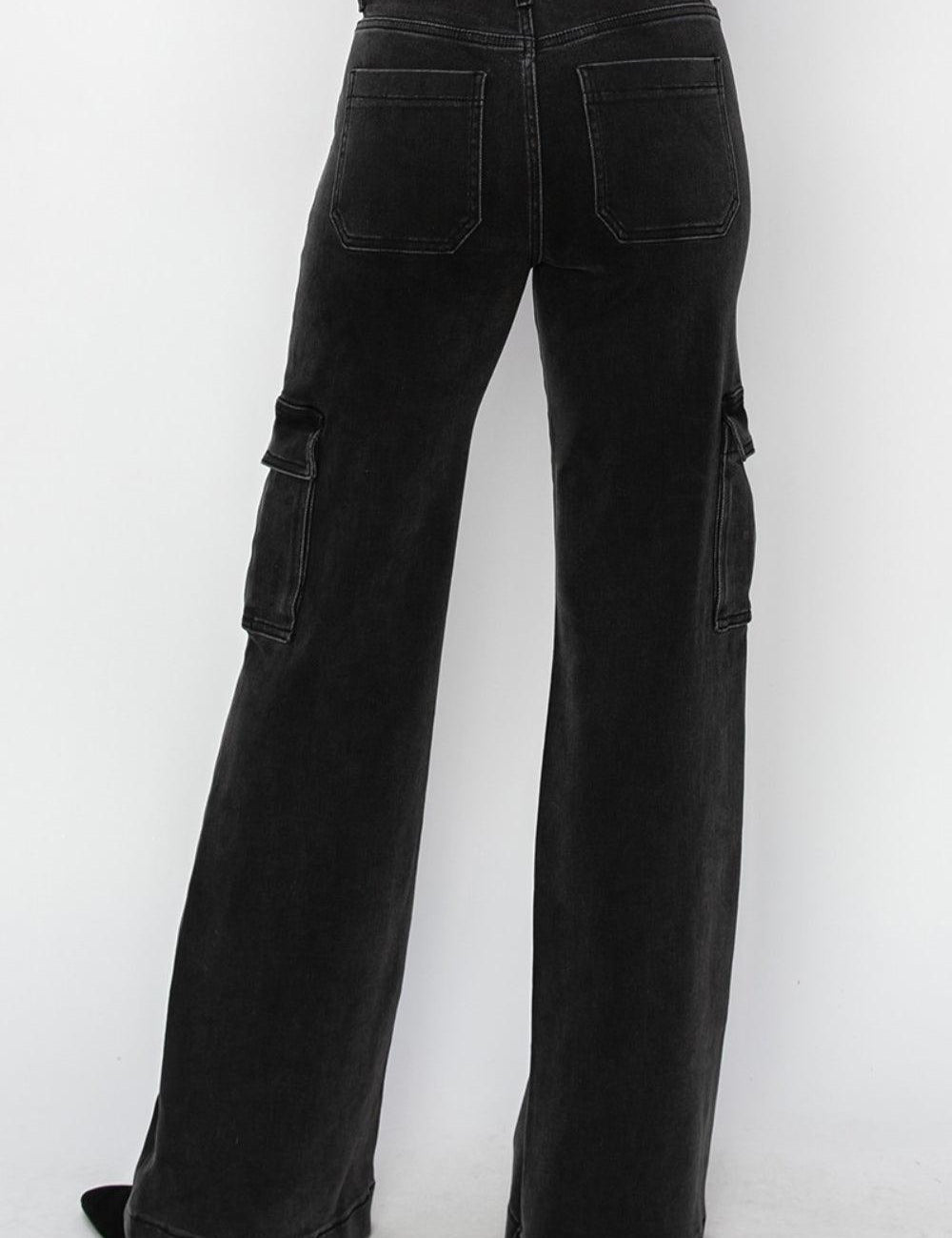 Risen Black High Rise Wide Leg Cargo Jeans | Cargo Jeans Daverri Fashions