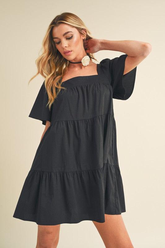 Aemi + Co Square Neck Half Sleeve Tiered Dress | Daverri Fashions