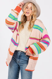 SAGE + FIG Rainbow Striped Open Front Knit Cardigan | Cardigans Daverri Fashions
