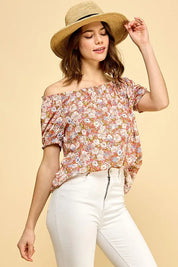 Lime 'N' Chili Floral Print Short Sleeve Off-The-Shoulder Blouse | Daverri Fashions
