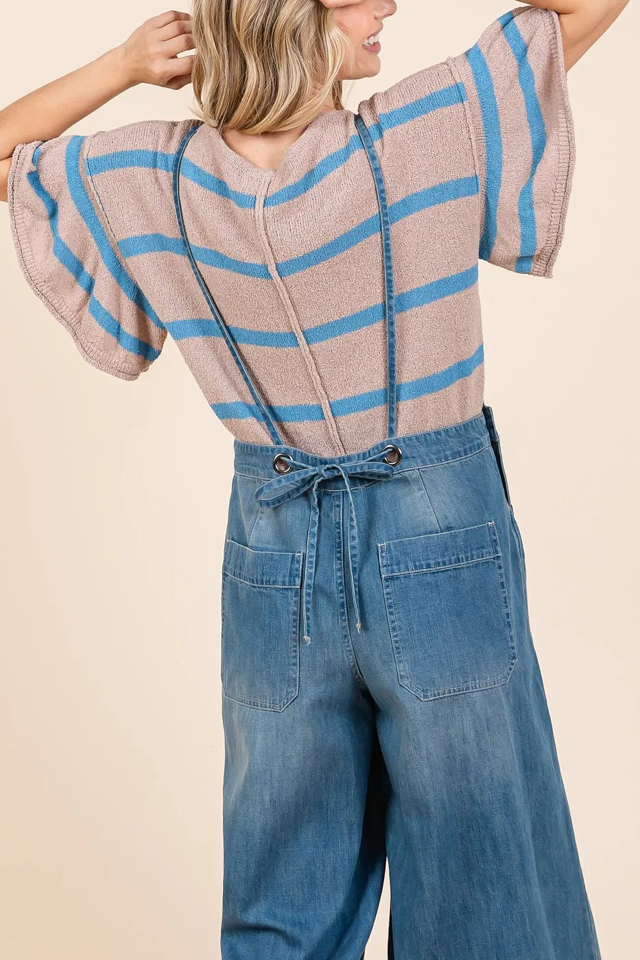 Mittoshop Denim Tie Back Sleeveless Wide Leg Overalls | Overalls Daverri Fashions