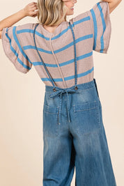 Mittoshop Denim Tie Back Sleeveless Wide Leg Overalls | Overalls Daverri Fashions