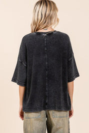 Mittoshop Mineral Wash Waffle Knit Short Sleeve Top | Tops Daverri Fashions