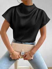 Mock Neck Short Sleeve Blouse | Blouses Daverri Fashions
