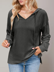 Black Double Take Drawstring Dropped Shoulder Long Sleeve Hoodie | Hoodies Daverri Fashions