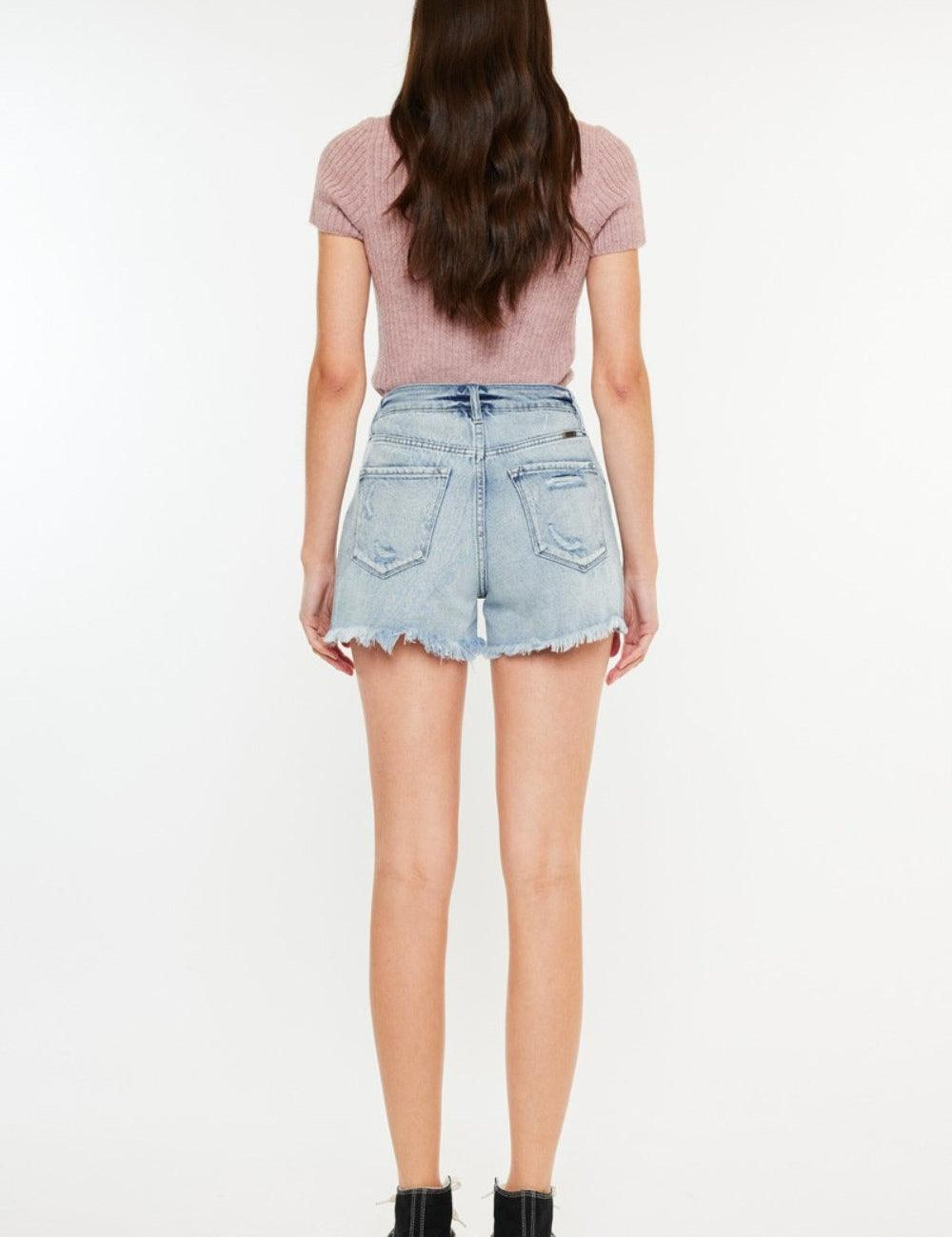 Kancan Distressed High Waist Denim Shorts with Pockets | Denim Shorts Daverri Fashions