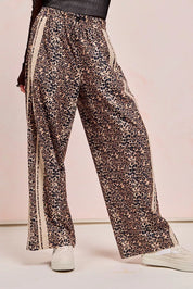 BiBi Leopard Printed Track Pants with Side Contrast Lace | Loungewear Bottoms Daverri Fashions