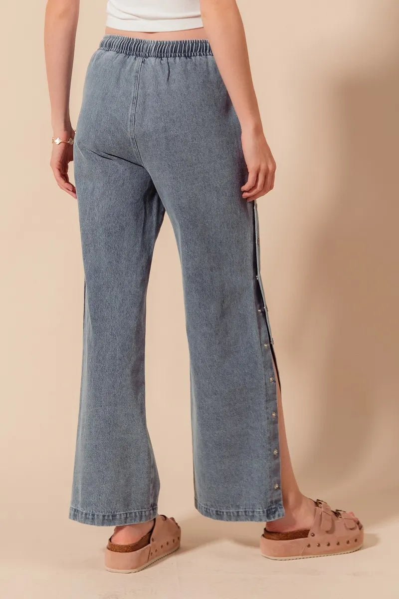 SO ME Mid Rise Drawstring Jeans with Side Snap Button | Daverri Fashions