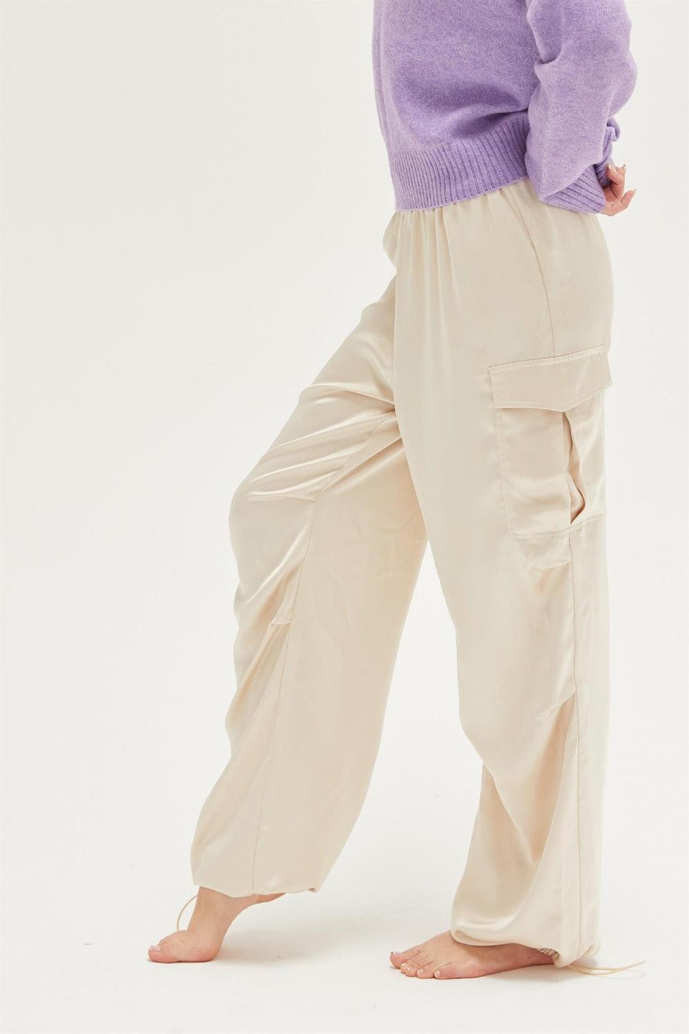 Satin Drawstring Hem Cargo Pants | Cargo Pants Daverri Fashions
