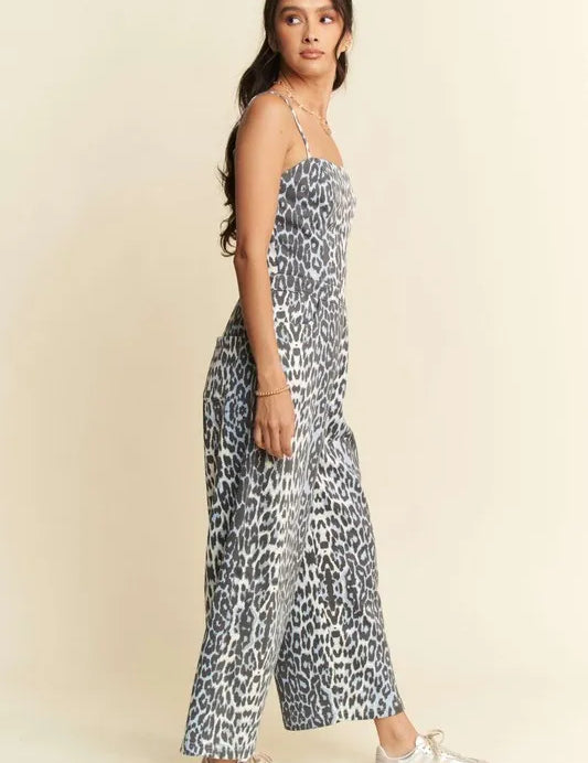 Davi & Dani Leopard Spaghetti Straps Wide Leg Jumpsuit | Jumpsuits Daverri Fashions